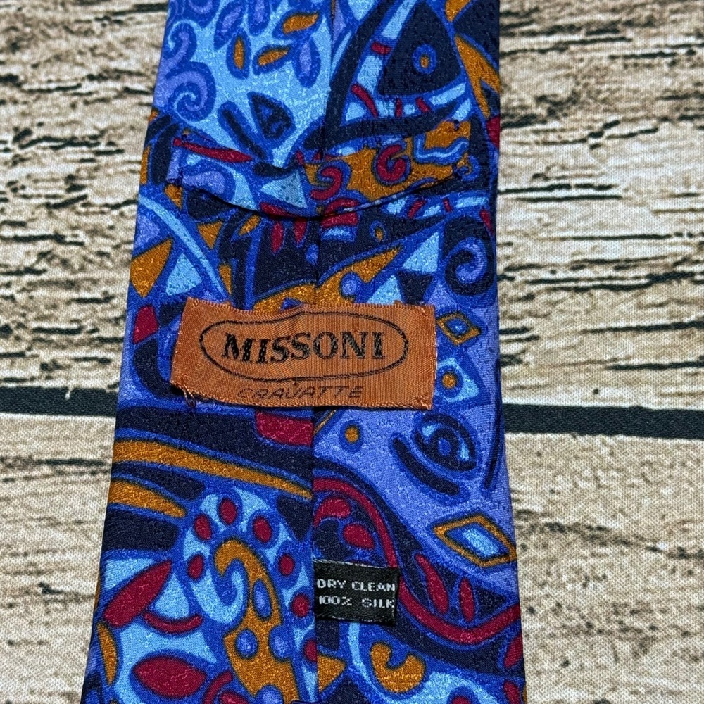 Missoni Silk Tie Men OS Blue Abstract Sun Face Geometric Italian Designer Luxury